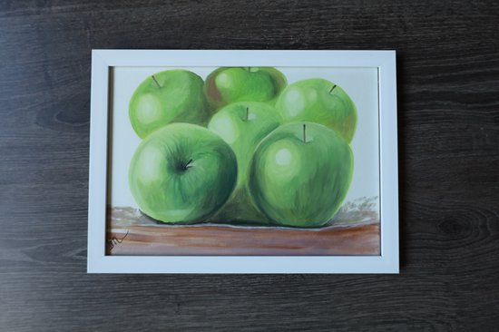 Schilderij groen appels - olieverf - maat A4