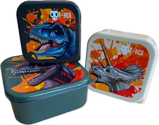 Dinosaurus T-rex lunchboxset (3x) - verschillende kleuren