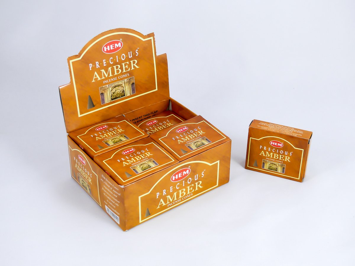 HEM Wierook Kegels / Cones - Amber (Precious) - Voordeelbox (12 Pakjes / 120 Kegels)