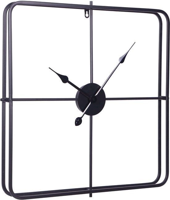 LW Collection Modern black Klok 60cm - Horloge murale noire - Horloge murale noire sans chiffres - Horloge murale carrée minimaliste