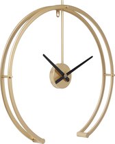 LW Collection Moderne gouden wandklok Denzel 82cm - Grote industriële muurklok goud stil uurwerk - Minimalistische goudkleurige ronde moderne klok