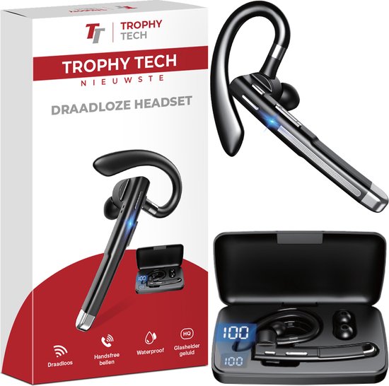 Trophy tech® Draadloze Headset - Noise Canceling - Bluetooth 5.0 - Handsfree  Bellen... | bol