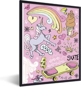 Image encadrée - Une illustration colorée d'un cadre photo licorne noir 60x80 cm - Affiche encadrée (Décoration murale salon / chambre)