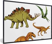 Poster in fotolijst kinderen - Dinosaurus - Tekening - Kinderen - Jongens - Wanddecoratie jongens - Kinder decoratie - 90x60 cm - Poster kinderkamer
