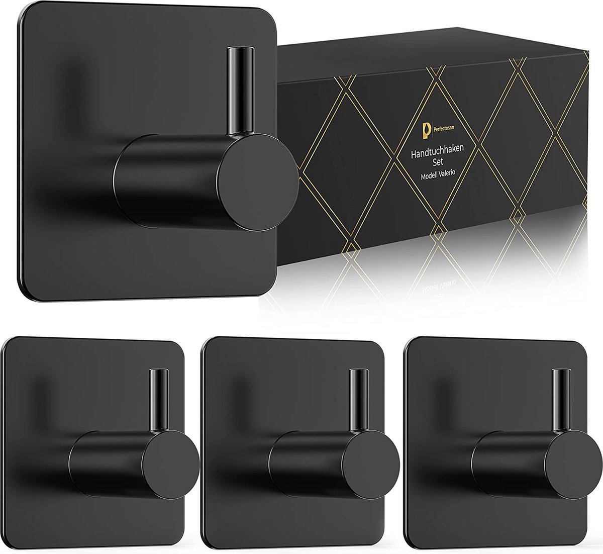 Perfectosan® Handdoekhouder zonder boren kleefhaken model Valerio haken handdoekhaken badjashaken 4 stuks 100% roestvrij