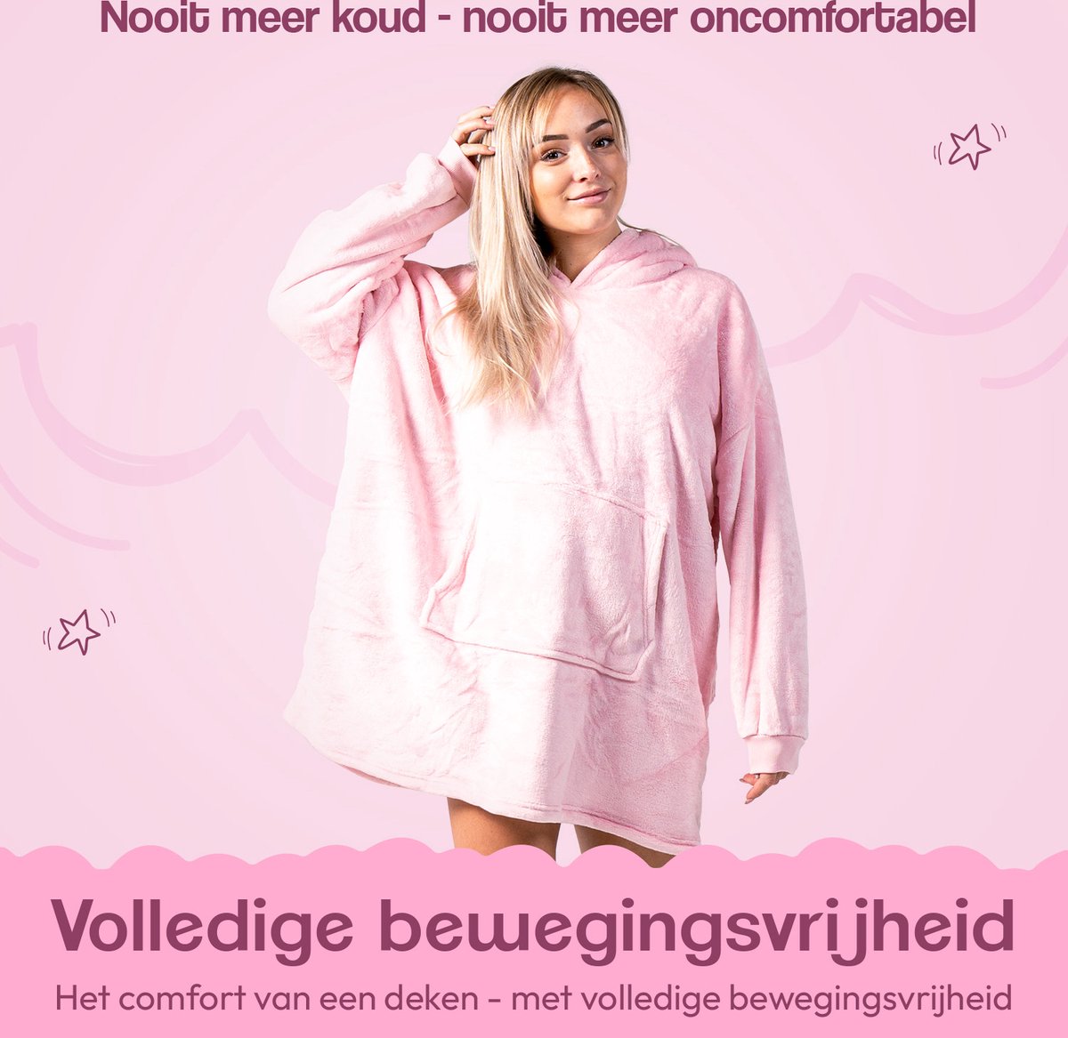 Hoodie deken - Deken met Mouwen - Blanket - Fleece - Plaid - Roze — cadeau in Wonen & Interieur - foto 4