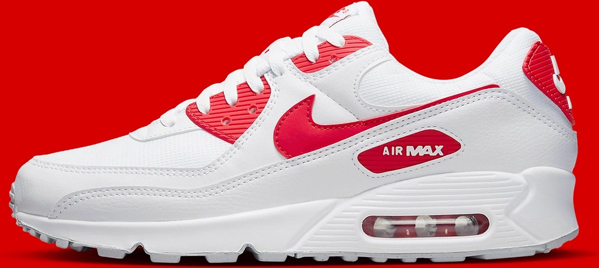 Nike Air Max 90 Wit / Rood - Heren Sneaker - DX8966-100 - Maat 41 | bol