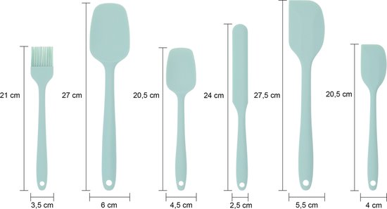 MOACC Spatels Set van 6, Food Grade Siliconen Spatels, Rubber Spatels Hittebestendig, Roestvrij Stalen Kern, Keukengerei Anti-aanbak voor Koken