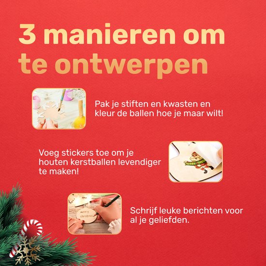 Giftmas Houten Kerstballen – Kerstversiering voor Binnen – Kerstbal van Hout – Kerst – 9 Vormen - ⌀7,5cm – 27 Stuks - Giftmas