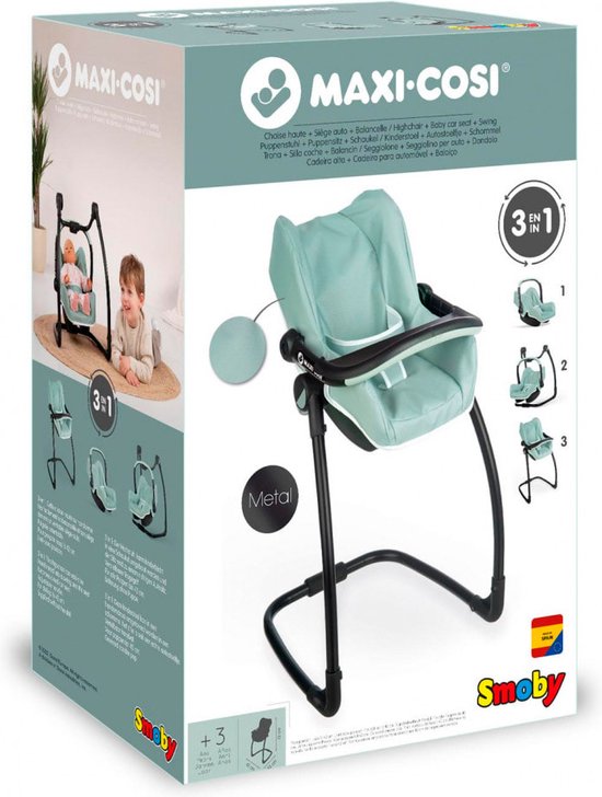 Chaise haute Smoby 3 en 1 Bébé Confort Gris - Accessoire poupée