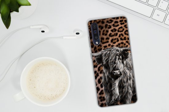 Coque Samsung Galaxy A50 - Scottish Highlander - Imprimé Panthère - Zwart - Wit - Siliconen