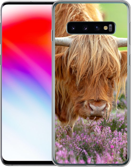 Coque Samsung Galaxy S10 - Highlander écossais - Violet - Fleurs - Coque de téléphone en Siliconen