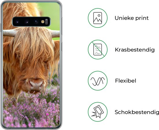 Coque Samsung Galaxy S10 - Highlander écossais - Violet - Fleurs - Coque de téléphone en Siliconen