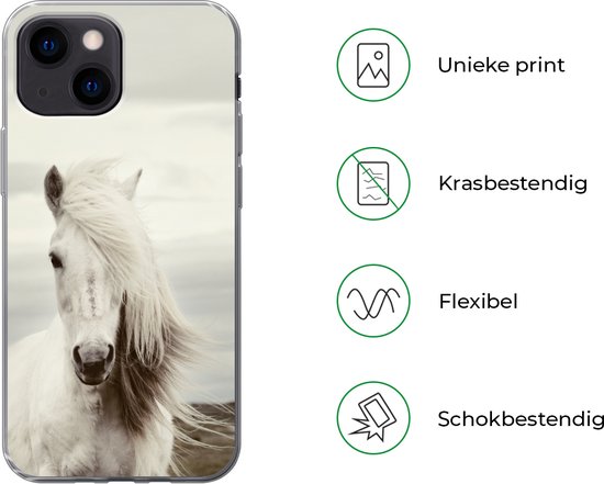 Coque iPhone 13 mini - Cheval - Plage - Crinière - Coque de téléphone en Siliconen