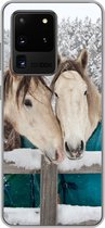 Geschikt voor Samsung Galaxy S20 Ultra hoesje - Paarden - Deken - Sneeuw - Siliconen Telefoonhoesje