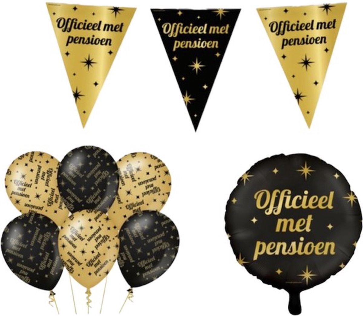 Classy Party Pensioen Versiering Pensioen Pakket Vlaggenlijn Ballon Zwartgoud 0057