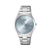 Q&Q C10A-020PY - Horloge - Analoog - Dames - Vrouwen - stalen band - Rond - Metaal - Cijfers - Zilverkleurig - Lichtblauw