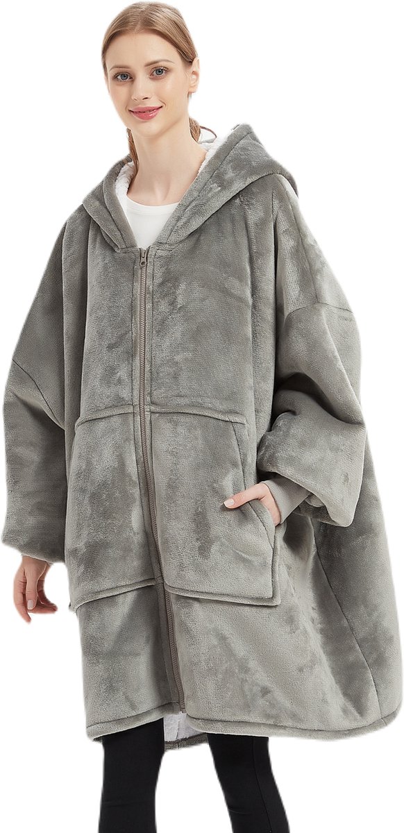 Lanqinglv Tv-Deken Met Mouwen En Voetenzak - Oversized Hoodie Deken, Pluizig En Warm, Zwart