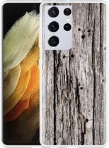Hoesje Geschikt voor Samsung Galaxy S21 Ultra Oud hout
