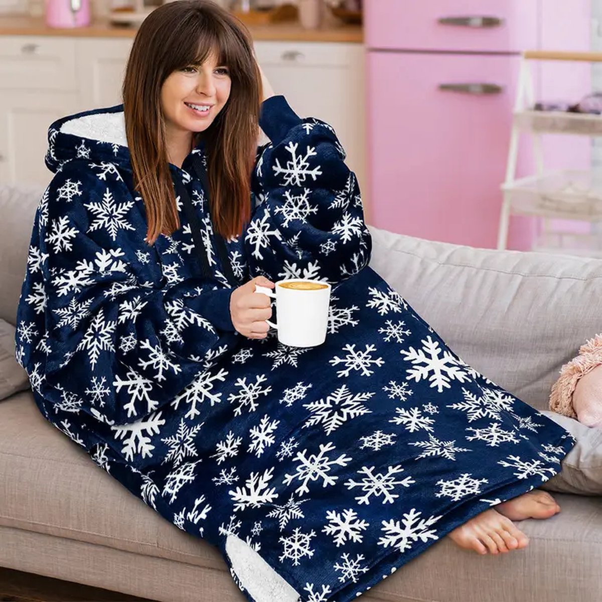 thumbnail: Damespyjama Fleece Met Capuchon - Oversized Warme Dekenpyjama Superzacht