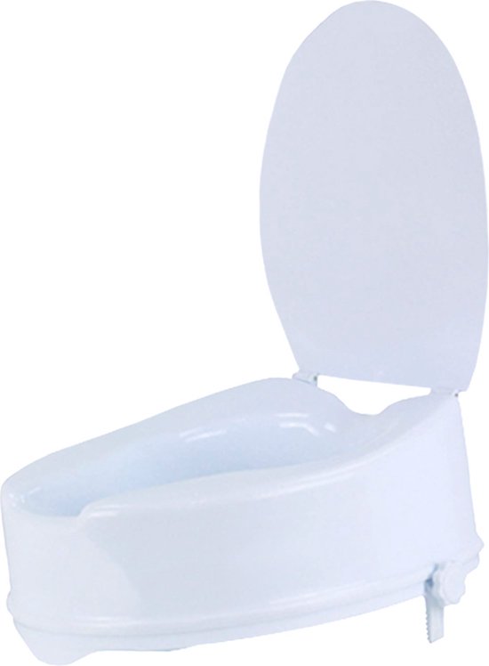 Witte toiletverhoger met deksel en een hoogte van 15 cm. Ergonomisch ontwerp.