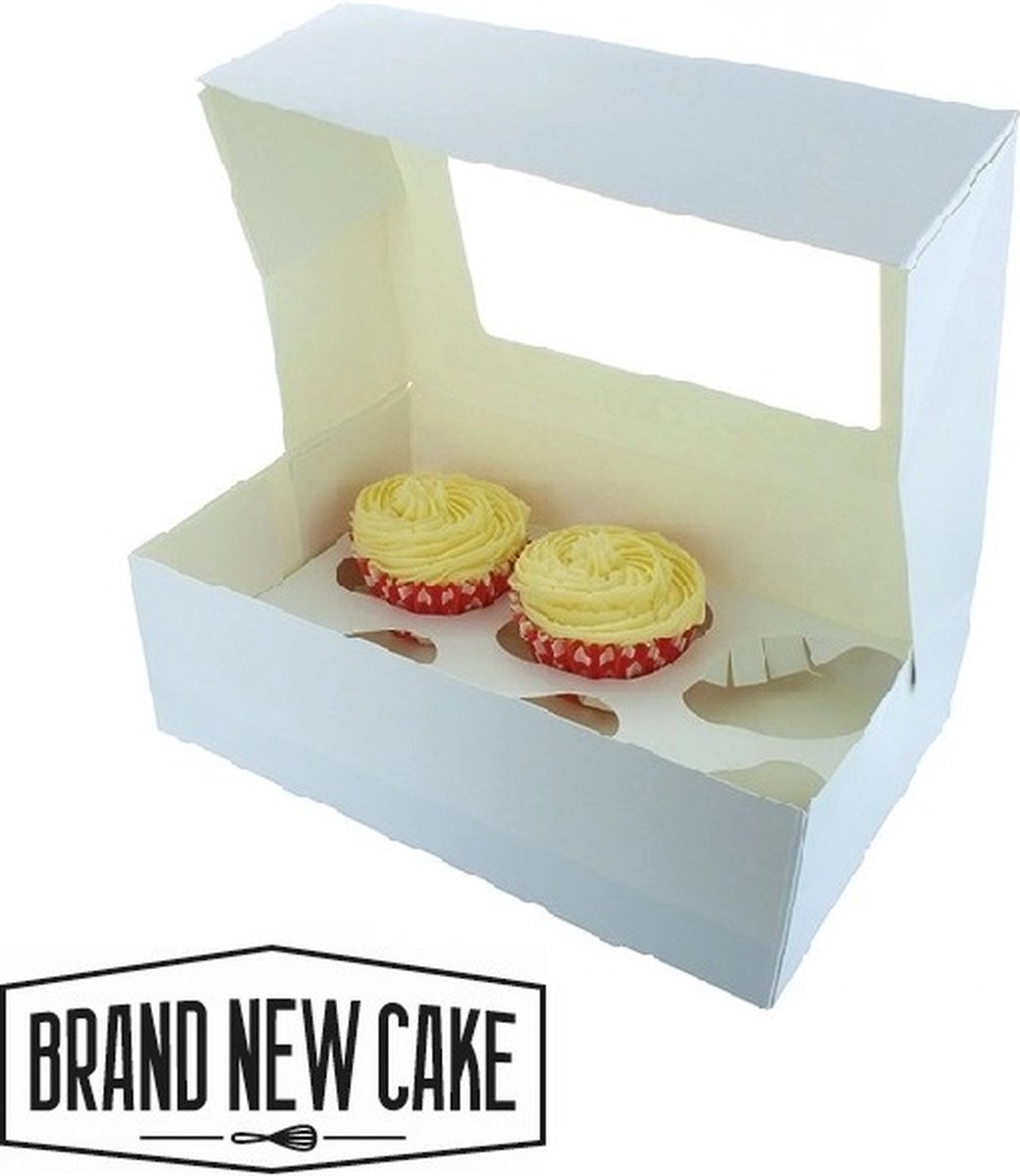 BrandNewCake® Cupcake Doos voor 6 / 12 Mini Cupcake - 24.2x16.5x7.5 cm - Wit - Met Tray en Venster - 25 Stuks