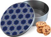 Biscuit Tin Blue Hexagons Round - Boîte de rangement 15x15x5 cm