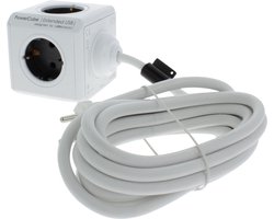 Stekkerdoos - Powercube - 4-voudig - 2 x USB - randaarde - 3 x 1.5 mm² - 3 m - grijs Stekkerdoos - Powercube - 4-voudig - 2 x USB - randaarde - 3 x 1.5 mm² - 3 m - grijs