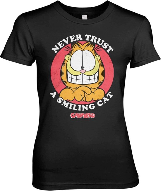 Garfield Dames Tshirt Never Trust A Smiling Cat Zwart