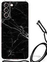 Smartphone hoesje Geschikt voor Samsung Galaxy S21 FE Mobiel Hoesje met transparante rand Marmer Zwart