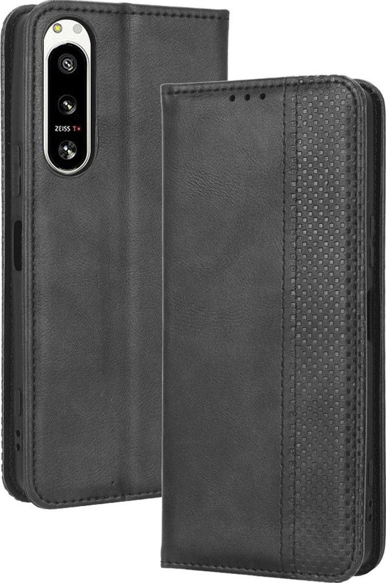 Mobigear Telefoonhoesje geschikt voor Sony Xperia 5 IV Hoesje | Mobigear Sensation Bookcase Portemonnee | Pasjeshouder voor 3 Pasjes | Telefoonhoesje voor Pinpas / OV Kaart / Rijbewijs - Zwart