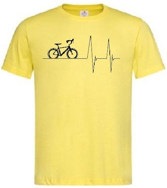 Grappig T-shirt - hartslag - heartbeat - fiets - fietsen - wielrennen - mountainbike - fietssport - sport - maat M