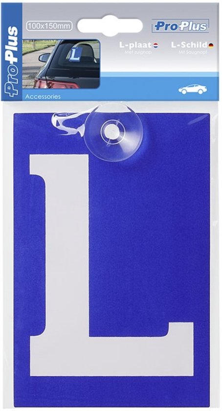 ProPlus L-plaat met zuignap - 100 x 150 mm - Blauw - Voor rijlessen