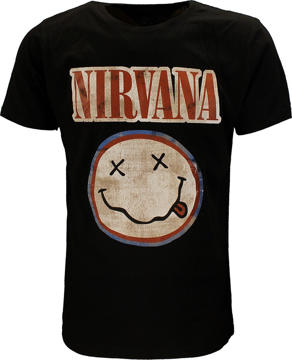 Nirvana Distressed Logo Smiley T-Shirt - Officiële Merchandise - XL