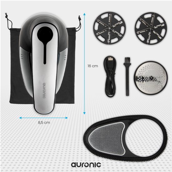Auronic Elektrische Pluizenverwijderaar - Draadloze Ontpiller - Accuduur 60 minuten - Pluizentondeuse - 2 Extra Opzetstukken - Zwart