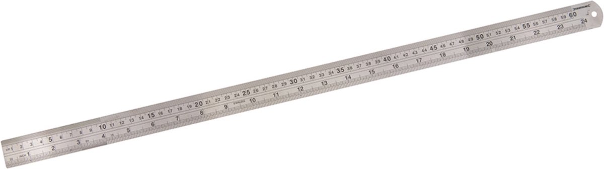 Silverline Roestvrijstalen liniaal - 600 mm - Duidelijke schaalverdeling - Hanggat - 1 mm dikte