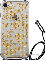 Smartphone hoesje iPhone SE 2022 | 2020 | 8 | 7 Hoesje Bumper met transparante rand Gouden Bloemen