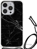 Smartphone hoesje Geschikt voor iPhone 14 Pro Mobiel Hoesje met transparante rand Marmer Zwart