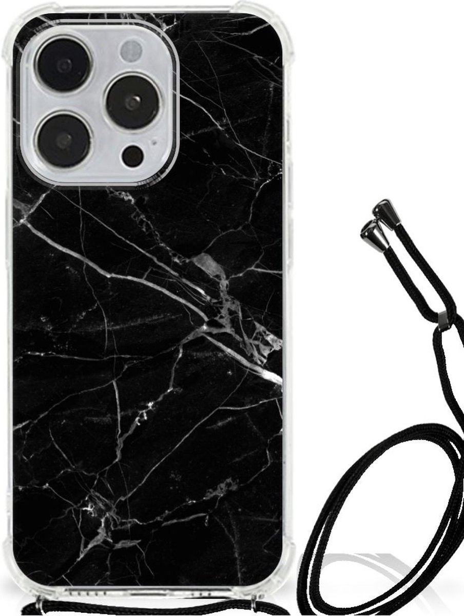 iPhone 14 Pro Anti-Shock Hoesje Marmer Zwart - Origineel Cadeau Vader