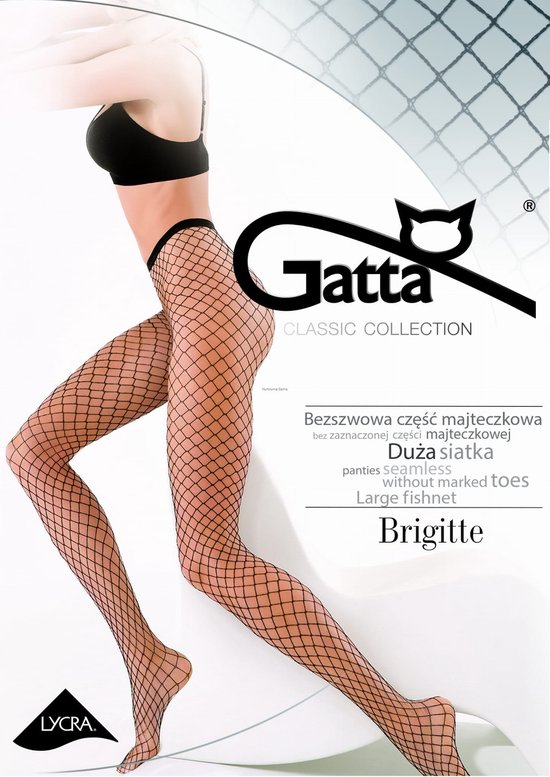 Gatta Brigitte kwaliteit visnet panty met grote mazen,20DEN, donkergrijs (grafit) maat M/L (3/4)