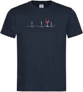 Grappig T-shirt - hartslag - heartbeat - wijnglas - wijn - wijnliefhebber - maat M
