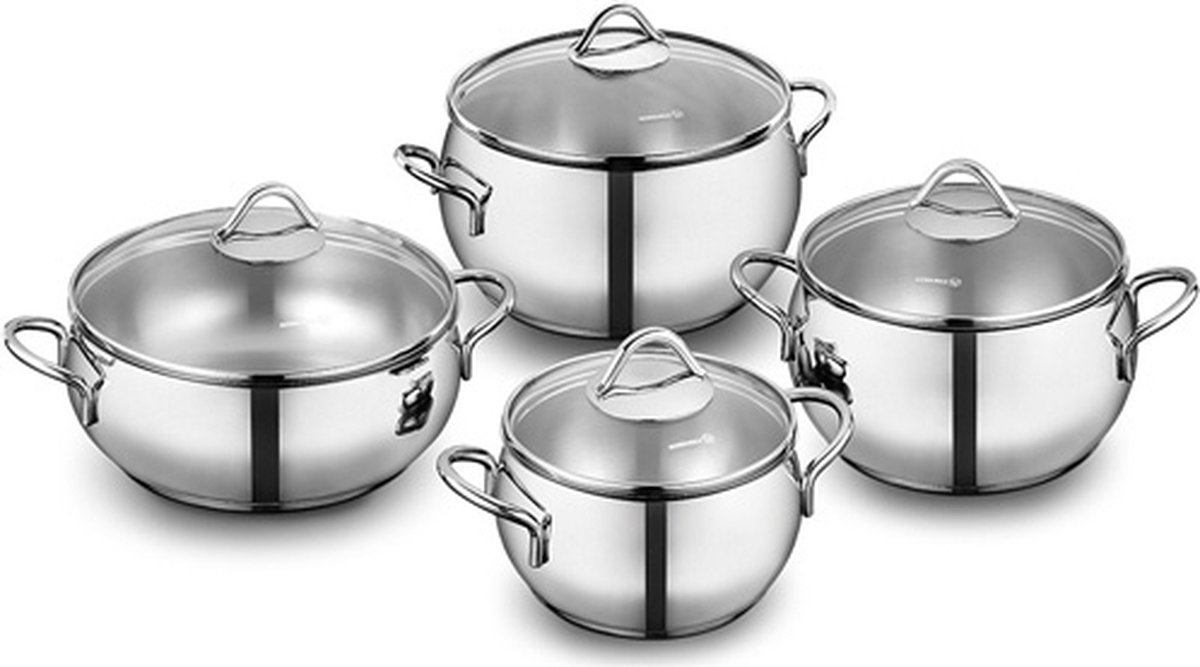 12-delige Roestvrijstalen Potten en Pannenset, Multifunctionele Pannenset met Gouden Handvat Ergonomisch Ontwerp, Kookgadgets Inclusief Koekenpan Soeppan Melkpot