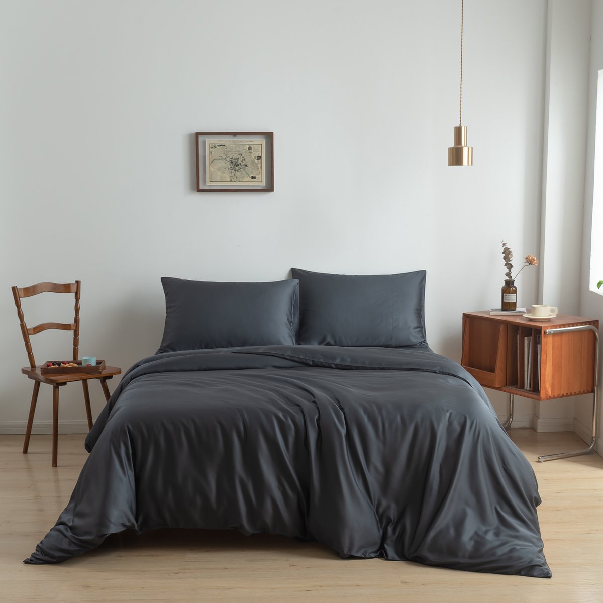 Bamboe dekbedovertrek Space Blue donkerblauw 240x220 cm – Instopstrook, zacht, ademend & duurzaam | Boomba Bamboo®