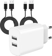 Chargeur USB avec 2 Portes + 2x câble USB-C solide - 2 mètres - Convient pour Samsung A52, A53, A23, A22, S21, S20, S22