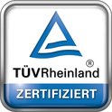 Blauwe TÜV Rheinland ZERTIFIZIERT-sticker.