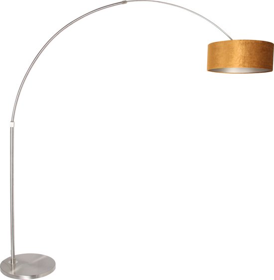 Steinhauer Sparkled vloerlamp - booglamp - 230 cm hoog - verstelbaar - staal met okergele lampenkap