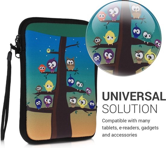 kwmobile Universele Cover voor eReader - Neopreen hoesje Uilboom design meerkleurig / blauw / bruin - 17 x 12 x 2 cm van kwmobile — afbeelding 2