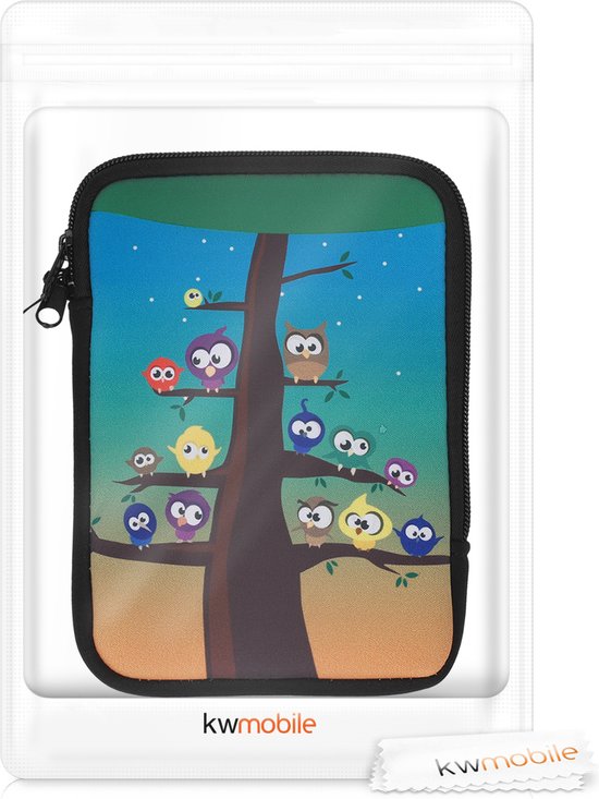 kwmobile Universele Cover voor eReader - Neopreen hoesje Uilboom design meerkleurig / blauw / bruin - 17 x 12 x 2 cm van kwmobile — afbeelding 4