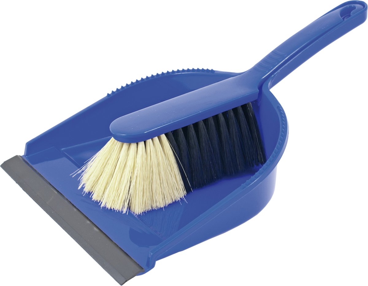 Sorex Stoffer en blik - 2x - kunststof - 36 x 23 cm - donkerblauw - met rubber rand