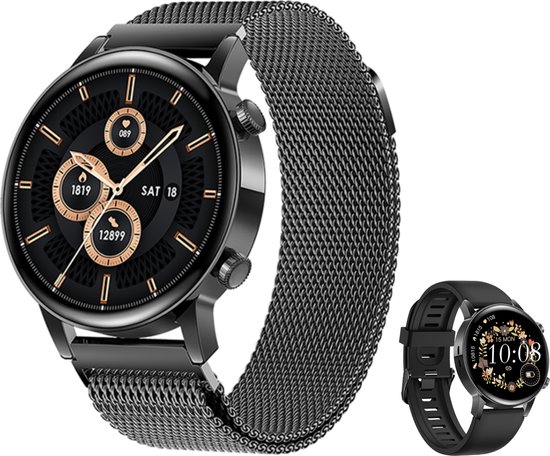 gezantschap Zaailing toediening Smartwatch Heren & Dames - Stappenteller & Bloeddrukmeter - 43mm - iOS &  Android - Met... | bol.com